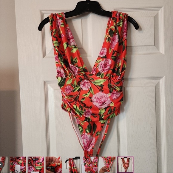 Zara Red and Pink Bodysuit with Bold Floral Design - Picture 1 of 7